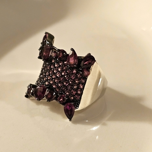 4.66 CTW Raspberry Rhodolite Rhodium Over Sterling Cocktail Ring Size 8 R1P23 - Picture 5 of 12